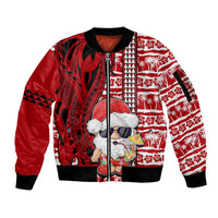 Mele Kalikimaka Hawaii Christmas Sleeve Zip Bomber Jacket Santa Claus Kakau Tribal Mix Polynesia Tattoo LT03 Unisex Red - Polynesian Pride