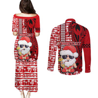 Custom Mele Kalikimaka Hawaii Christmas Couples Matching Puletasi Dress and Long Sleeve Button Shirt Santa Claus Kakau Tribal Mix Polynesia Tattoo LT03 - Polynesian Pride