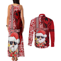 Custom Mele Kalikimaka Hawaii Christmas Couples Matching Tank Maxi Dress and Long Sleeve Button Shirt Santa Claus Kakau Tribal Mix Polynesia Tattoo LT03 - Polynesian Pride