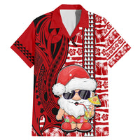 Custom Mele Kalikimaka Hawaii Christmas Family Matching Mermaid Dress and Hawaiian Shirt Santa Claus Kakau Tribal Mix Polynesia Tattoo LT03 Dad's Shirt - Short Sleeve Red - Polynesian Pride