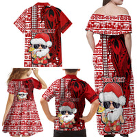Custom Mele Kalikimaka Hawaii Christmas Family Matching Off Shoulder Maxi Dress and Hawaiian Shirt Santa Claus Kakau Tribal Mix Polynesia Tattoo LT03 - Polynesian Pride