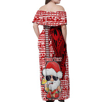 Custom Mele Kalikimaka Hawaii Christmas Family Matching Off Shoulder Maxi Dress and Hawaiian Shirt Santa Claus Kakau Tribal Mix Polynesia Tattoo LT03 - Polynesian Pride