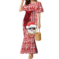 Custom Mele Kalikimaka Hawaii Christmas Mermaid Dress Santa Claus Kakau Tribal Mix Polynesia Tattoo LT03 Women Red - Polynesian Pride