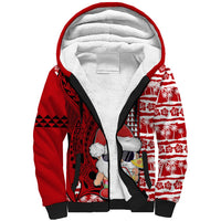 Custom Mele Kalikimaka Hawaii Christmas Sherpa Hoodie Santa Claus Kakau Tribal Mix Polynesia Tattoo LT03 Unisex Red - Polynesian Pride