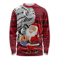 French Polynesia Christmas Long Sleeve Shirt Santa Hold Seal with Polynesian Tribal Tattoo LT03 Unisex Red - Polynesian Pride