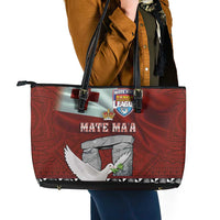 Mate Ma'a Tonga Leather Tote Bag Haamonga a Maui and White Dove - Tongan Kupesi Ngatu LT03 - Polynesian Pride