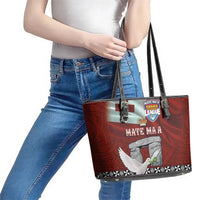 Mate Ma'a Tonga Leather Tote Bag Haamonga a Maui and White Dove - Tongan Kupesi Ngatu LT03 - Polynesian Pride