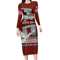 Mate Ma'a Tonga Long Sleeve Bodycon Dress Haʻamonga ʻa Maui and White Dove - Tongan Kupesi Ngatu