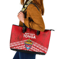 Mate Ma'a Tonga Leather Tote Bag Double White Dove and Kupesi Ngatu Art Tattoo LT03 Red - Polynesian Pride