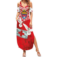Mate Ma'a Tonga Summer Maxi Dress Double White Dove and Kupesi Ngatu Art Tattoo LT03 Women Red - Polynesian Pride