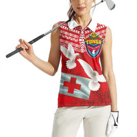 Mate Ma'a Tonga Women Sleeveless Polo Shirt Douple White Dove and Kupesi Ngatu Art Tattoo