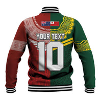 Custom Mate Ma'a Tonga and Australia Kangaroo Baseball Jacket Nation Seal with Mascot Aboriginal and Tongan Kupesi Ngatu Art LT03 - Polynesian Pride