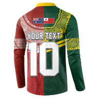 Custom Mate Ma'a Tonga and Australia Kangaroo Button Sweatshirt Nation Seal with Mascot Aboriginal and Tongan Kupesi Ngatu Art LT03 - Polynesian Pride