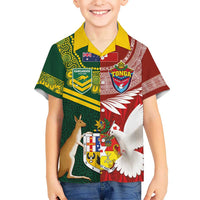 Custom Mate Ma'a Tonga and Australia Kangaroo Hawaiian Shirt Nation Seal with Mascot Aboriginal and Tongan Kupesi Ngatu Art LT03 - Polynesian Pride