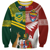 Custom Mate Ma'a Tonga and Australia Kangaroo Sweatshirt Nation Seal with Mascot Aboriginal and Tongan Kupesi Ngatu Art LT03 Unisex Red - Polynesian Pride