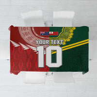 Custom Mate Ma'a Tonga and Australia Kangaroo Tablecloth Nation Seal with Mascot Aboriginal and Tongan Kupesi Ngatu Art LT03 Red - Polynesian Pride