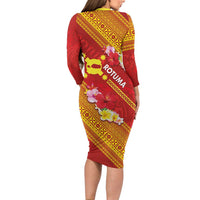 Rotuma Island Family Matching Long Sleeve Bodycon Dress and Hawaiian Shirt Fijian Tapa with Polynesian Art and Hibiscus
