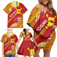 Rotuma Island Family Matching Off Shoulder Short Dress and Hawaiian Shirt Fijian Tapa with Polynesian Art and Hibiscus