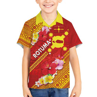 Rotuma Island Kid Hawaiian Shirt Fijian Tapa with Polynesian Art and Hibiscus