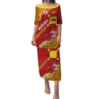 Rotuma Island Puletasi Fijian Tapa with Polynesian Art and Hibiscus