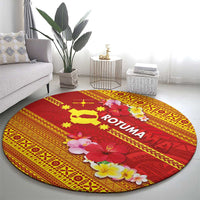 Rotuma Island Round Carpet Fijian Tapa with Polynesian Art and Hibiscus