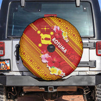 Rotuma Island Spare Tire Cover Fijian Tapa with Polynesian Art and Hibiscus