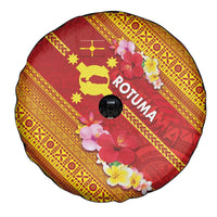 Rotuma Island Spare Tire Cover Fijian Tapa with Polynesian Art and Hibiscus