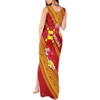 Rotuma Island Tank Maxi Dress Fijian Tapa with Polynesian Art and Hibiscus