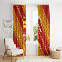 Rotuma Island Window Curtain Fijian Tapa with Polynesian Art and Hibiscus