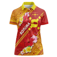 Rotuma Island Women Polo Shirt Fijian Tapa with Polynesian Art and Hibiscus