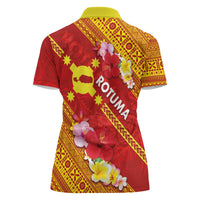Rotuma Island Women Polo Shirt Fijian Tapa with Polynesian Art and Hibiscus