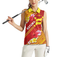 Rotuma Island Women Sleeveless Polo Shirt Fijian Tapa with Polynesian Art and Hibiscus