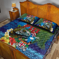 Fiji Iguana-Coat of Arms Quilt Bed Set with Hibiscus and Plumeria Palm Tree Tapa Art