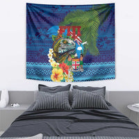 Fiji Iguana-Coat of Arms Tapestry with Hibiscus and Plumeria Palm Tree Tapa Art