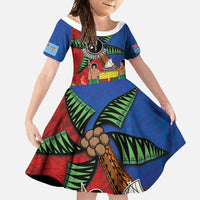 Personalised Fiji and Rotuma Together Family Matching Off Shoulder Maxi Dress and Hawaiian Shirt Fjian Masi and Pacific Pattern Mix Culture