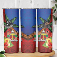 Personalised Fiji and Rotuma Together Skinny Tumbler Fjian Masi and Pacific Pattern Mix Culture