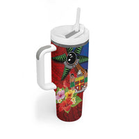 Personalised Fiji and Rotuma Together Tumbler With Handle Fjian Masi and Pacific Pattern Mix Culture