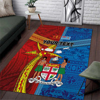 Personalised Fiji and Rotuma Together Area Rug Tapa and Pacific Art Pattern with Cultural Emblems Half Style