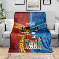 Personalised Fiji and Rotuma Together Blanket Tapa and Pacific Art Pattern with Cultural Emblems Half Style