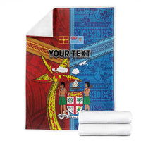 Personalised Fiji and Rotuma Together Blanket Tapa and Pacific Art Pattern with Cultural Emblems Half Style