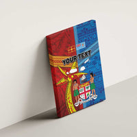 Personalised Fiji and Rotuma Together Canvas Wall Art Tapa and Pacific Art Pattern with Cultural Emblems Half Style
