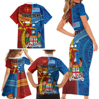 Personalised Fiji and Rotuma Together Family Matching Short Sleeve Bodycon Dress and Hawaiian Shirt Tapa and Pacific Art Pattern with Cultural Emblems Half Style