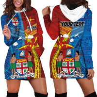 Personalised Fiji and Rotuma Together Hoodie Dress Tapa and Pacific Art Pattern with Cultural Emblems Half Style