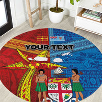 Personalised Fiji and Rotuma Together Round Carpet Tapa and Pacific Art Pattern with Cultural Emblems Half Style