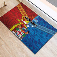 Personalised Fiji and Rotuma Together Rubber Doormat Tapa and Pacific Art Pattern with Cultural Emblems Half Style