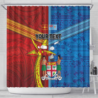 Personalised Fiji and Rotuma Together Shower Curtain Tapa and Pacific Art Pattern with Cultural Emblems Half Style