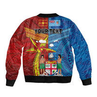 Personalised Fiji and Rotuma Together Sleeve Zip Bomber Jacket Tapa and Pacific Art Pattern with Cultural Emblems Half Style