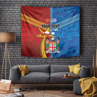 Personalised Fiji and Rotuma Together Tapestry Tapa and Pacific Art Pattern with Cultural Emblems Half Style