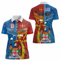 Personalised Fiji and Rotuma Together Women Polo Shirt Tapa and Pacific Art Pattern with Cultural Emblems Half Style