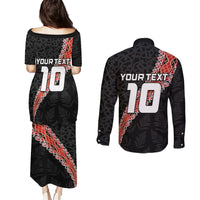 Custom New Zealand Rugby Couples Matching Puletasi and Long Sleeve Button Shirt Maori and Silver Fern Half Style LT03 - Polynesian Pride